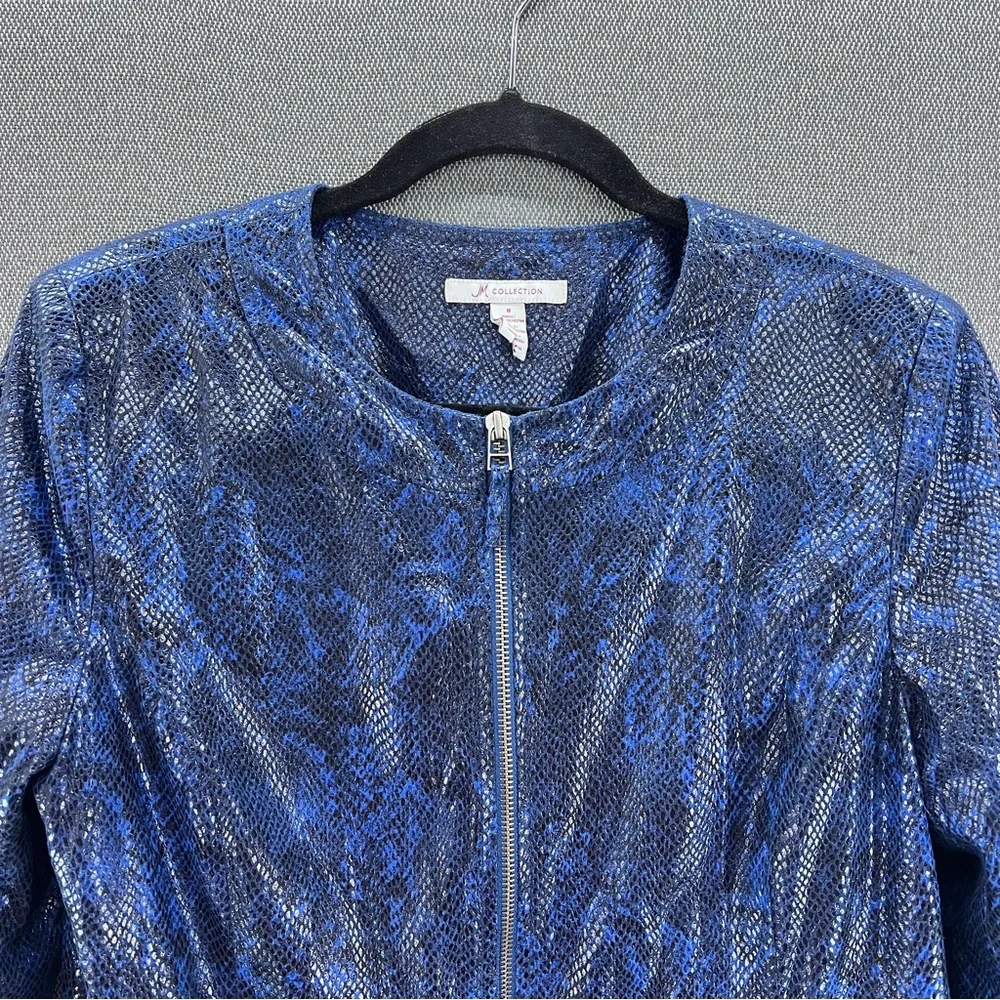 JM Collection Blue Animal Print Full Zip Faux Snake Skin Scoop Neck‎ Jacket 8